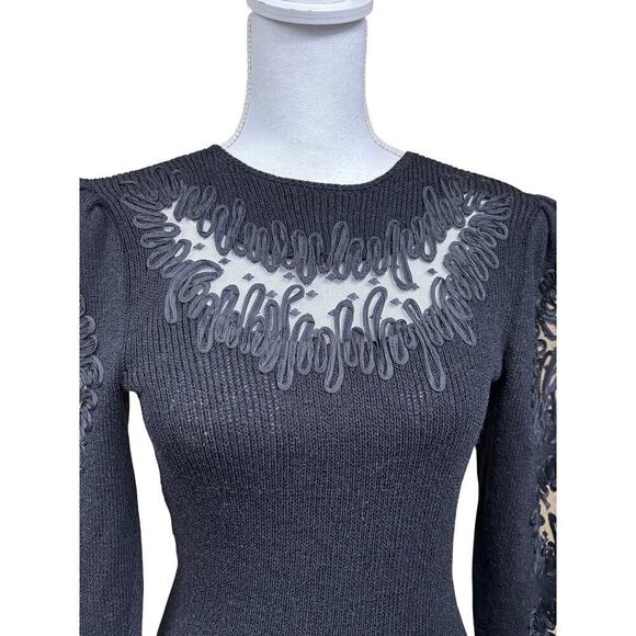 80s vintage Pat Sandler for Wellmore knit, lace illusion, Dynasty, Gothic, Glam - Picture 4 of 8